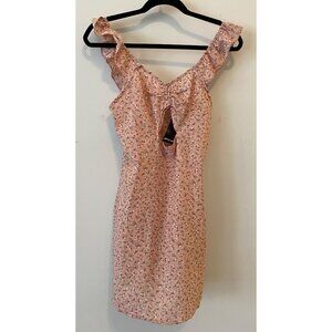 NWT Nasty Gal Pink Floral Ruffle Mini Dress Peek a Boo Front Size 4